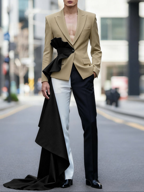 Men's Colorblock Ruffled Patchwork Long Sleeve Blazer SKUL40177