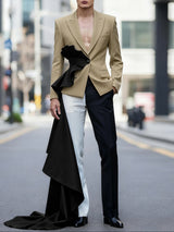 Men's Colorblock Ruffled Patchwork Long Sleeve Blazer SKUL40177