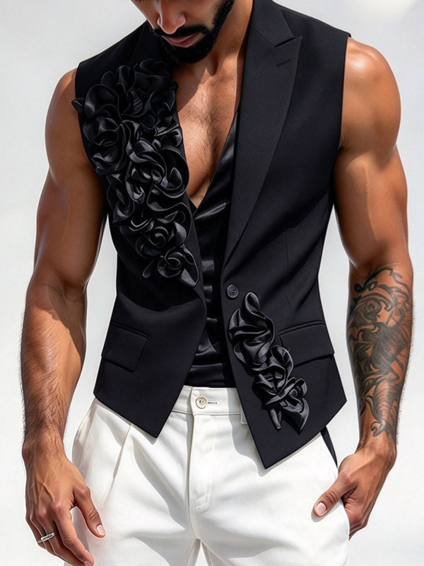 [Pre-order] Men's Avant-Garde Luxury Evening Gala 3D Rosette Flower Notch Lapel Tailored Waistcoat SKUL88548