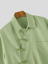 Men's Modern Zen Asymmetrical Slant-Placket Frog-Button Shirt SKUL58777