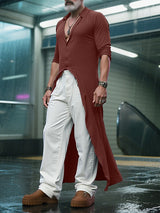 Men's Solid Color Long Hem Long Sleeve Shirt SKUL30804