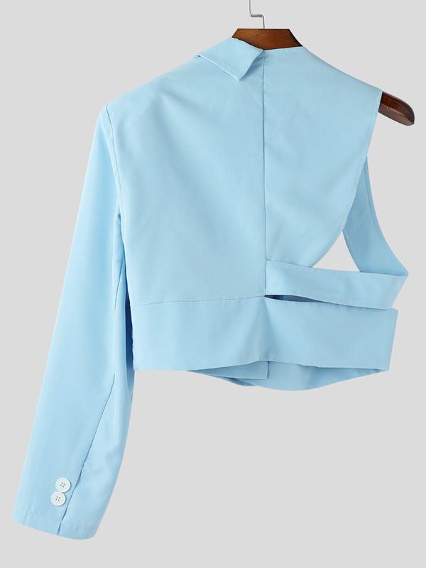 Men's Deconstructed Cut-Out Cropped Long Sleeve Blazer SKUL38995