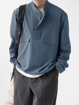 Men's Solid Color Stand Collar Casual Long Sleeve Shirt SKUL32034