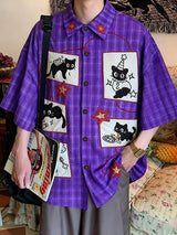 Men's Cartoon Print Plaid Short Sleeve Shirt SKUL45988