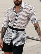 Men's Hollow Mesh Sheer Long Sleeve Shirt SKUL25961