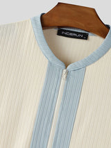 Men's Textured Contrast Color Cropped Short Sleeve T-shirt SKUL47901