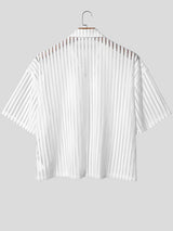 Men's Striped Sheer Mesh Short Sleeve Shirt SKUL54671