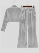 Men's Shiny Cropped Stand Collar Two Pieces Outfit SKUL25739