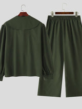 Men's Solid Navy Collar Casual Two Pieces Outfit SKUL33040