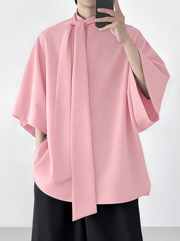 Men's Minimal Ribbon Design Stand Collar Long Sleeve Shirt SKUL50535