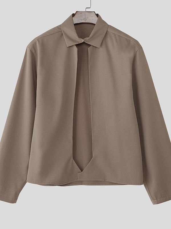 Men's Solid Tie-Shaped Cut Long Sleeve Shirt SKUL34010