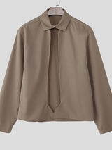 Men's Solid Tie-Shaped Cut Long Sleeve Shirt SKUL34010