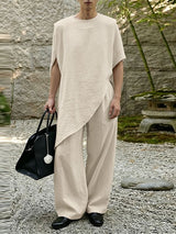 Men's Avant-Garde Zen Minimalist Wrap-Style Slanted Hem Two Pieces Outfit SKUL63840