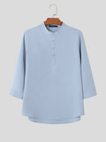 Mens Solid Stand Collar Casual 3/4 Length Sleeve Shirt SKUK50864