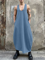 Men's Solid Color Oversized U-Neck Dress SKUL57275