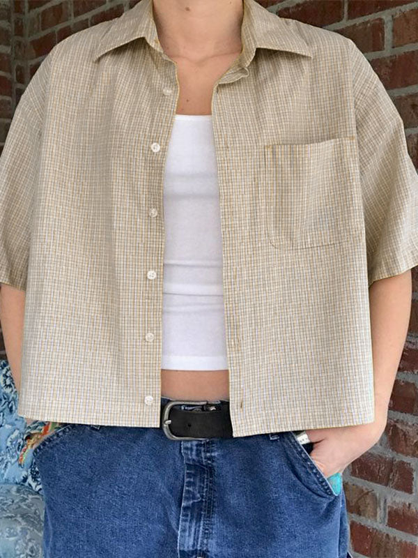 Mens Plaid Cropped Short Sleeve Shirt SKUL02060