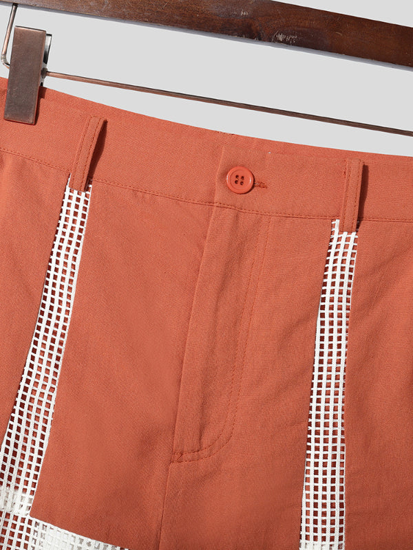 Men's Sheer Mesh Color Block Casual Short SKUL23592