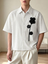 Men's Romantic Retro 3D Floral Applique Striped Boxy Short Sleeve Shirt SKUL77511