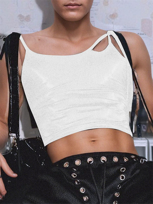 Men's Solid Color Lace-Up Patchwork Cropped Tank SKUL15375