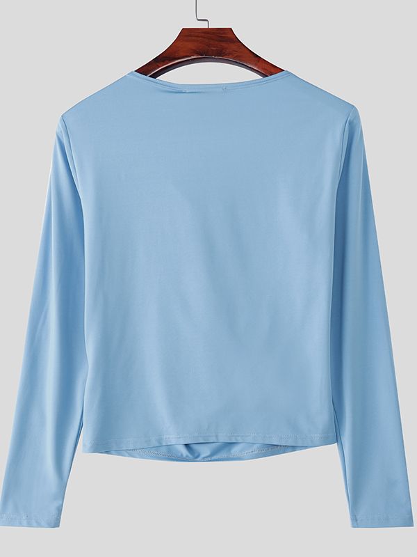 Men's Solid Color Slouchy Neck Long Sleeve T-Shirt SKUL36362