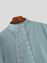 Men's Deconstructed Double Placket Button Short Sleeve Shirt SKUL59792