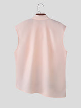 Men's Cyberpunk Pixel Geometric Block Asymmetric Diagonal Button Stand Collar Sleeveless Shirt SKUL61095