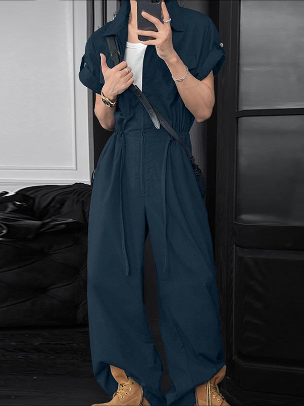 Men's Solid Casual Drawstring Jumpsuit SKUL31925