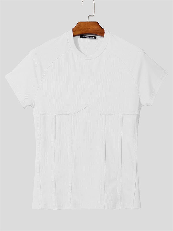 Mens Solid Color Knit Crew Neck Short Sleeve T-Shirt SKUL15154