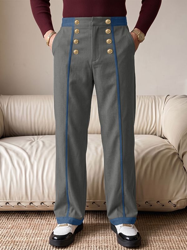 Men's Avant-Garde Victorian Double-Breasted High-Waist Contrast Tailored Pant SKUL77991