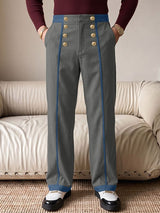 Men's Avant-Garde Victorian Double-Breasted High-Waist Contrast Tailored Pant SKUL77991