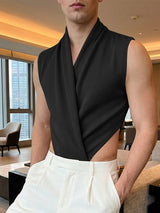 Men's Avant-Garde Draped Wrap-Front High-Cut Bodysuit SKUL62168
