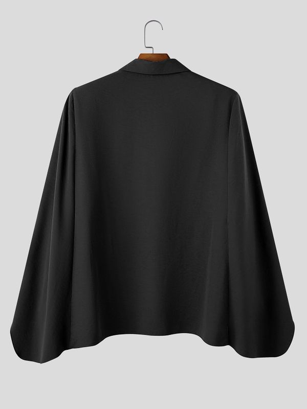 Men's Avant-Garde Party Back Drape Cloak Cape Exaggerated Big Point Collar Long Sleeve Shirt SKUL83132