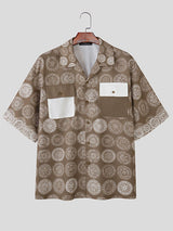 Men's Circular Embossed Print Contrast Color Half Sleeve Shirt SKUL40100