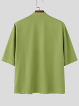 Men's Architectural Pleated Panel Stand-Collar Boxy Shirt SKUL61856