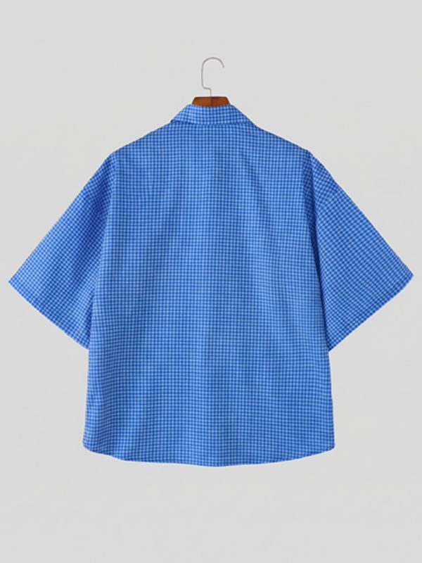Men's Harajuku Streetwear Plaid Cartoon Cat Print Oversized Casual Shirt SKUL59651