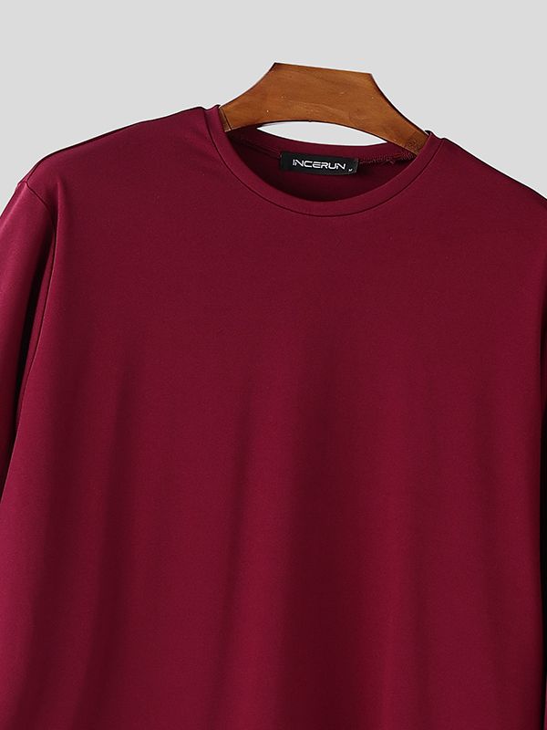 Men's Irregular Hem 3/4 Length Sleeve Crew Neck T-shirt SKUL51884