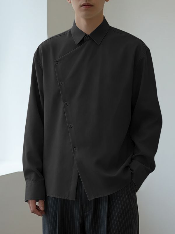 Men's Minimalist Asymmetrical Placket Long Sleeve Shirt SKUL45277