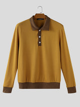 Men's Colorblock Knit Lapel Long Sleeve Shirt SKUL28117