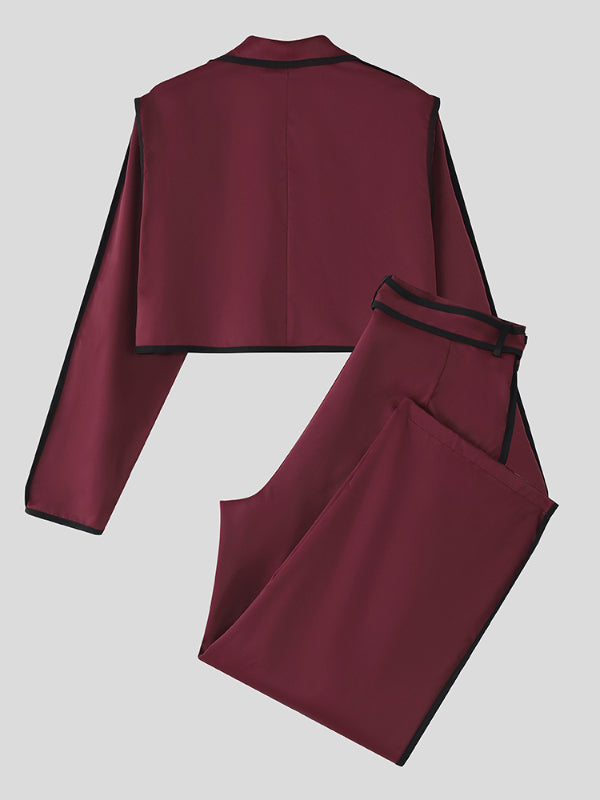 Men's Striped Colorblock Cropped Two Pieces Outfit SKUL24580