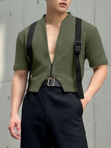 Men's Webbing Patchwork Waffle Texture Short Sleeve T-shirt SKUL46020