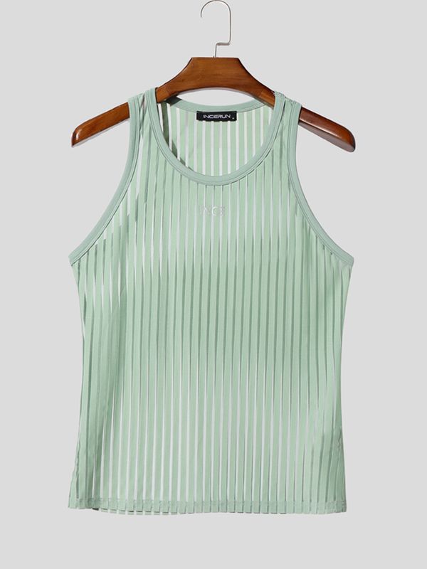 Men's Clubwear Sheer Burnout Vertical Stripe Muscle Tank SKUL73692