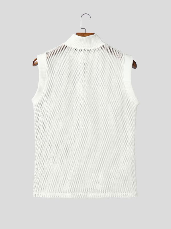 Men's Sheer Mesh Hollow Out Zip Up Tank SKUL56665