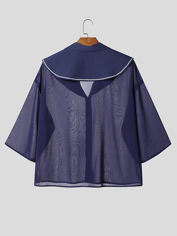 Men's Chiffon Sheer Sailor Collar Shirt SKUL39763