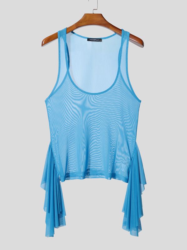 Men's Semi-Sheer Fine Mesh Low Neck Tank SKUL42804