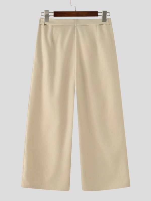 Men's Elegant Minimalist Tie Waist Pleated Draped Wide Leg Pant SKUL68483