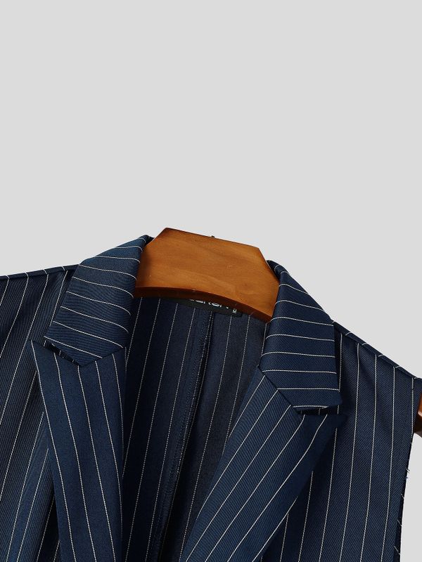 Men's Victorian Vintage Stage Performance Pinstripe Lapel Vest Pleated Wide-Leg Jumpsuit SKUL84568