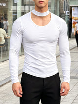 Men's Early Autumn Urban Casual Integrated Choker  Muscle Fit Long Sleeve Scoop Neck T-shirt SKUL81105