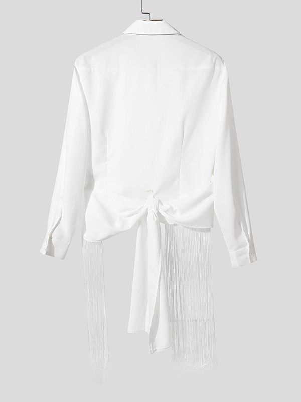 Men's Tassel Patchwork Twist Tie Long Sleeve Shirt SKUL37907