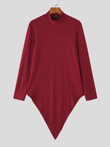 Men's Textured Turtleneck Irregular Hem Long Sleeve Sweater SKUL37543