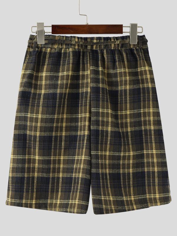 Mens Contrast Color Plaid Casual Short SKUL16652
